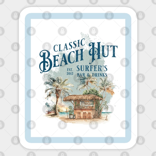 Classic Beach Hut - Surfer's Bar & Drinks Sticker by Oldetimemercan